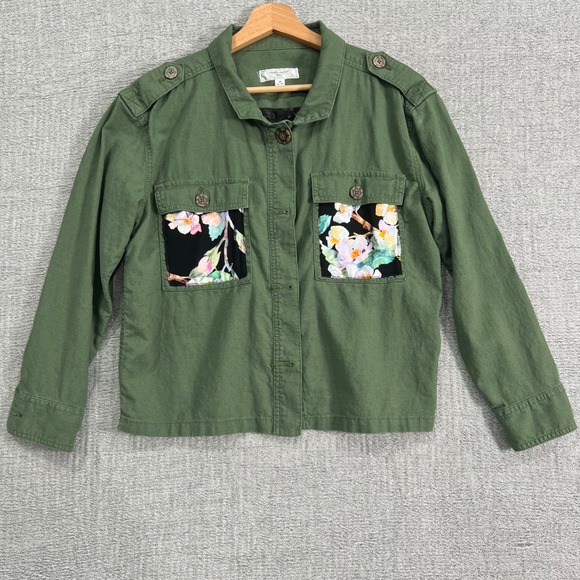 An Original By Andi Jackets & Blazers - Handmade Floral Patchwork Shirt Botanical Earthy Green Sz M Unique Granola Artsy